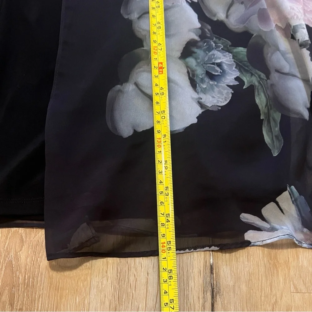 Adriana Papell Floral Black Jumpsuit with sheer attached skirt 18W